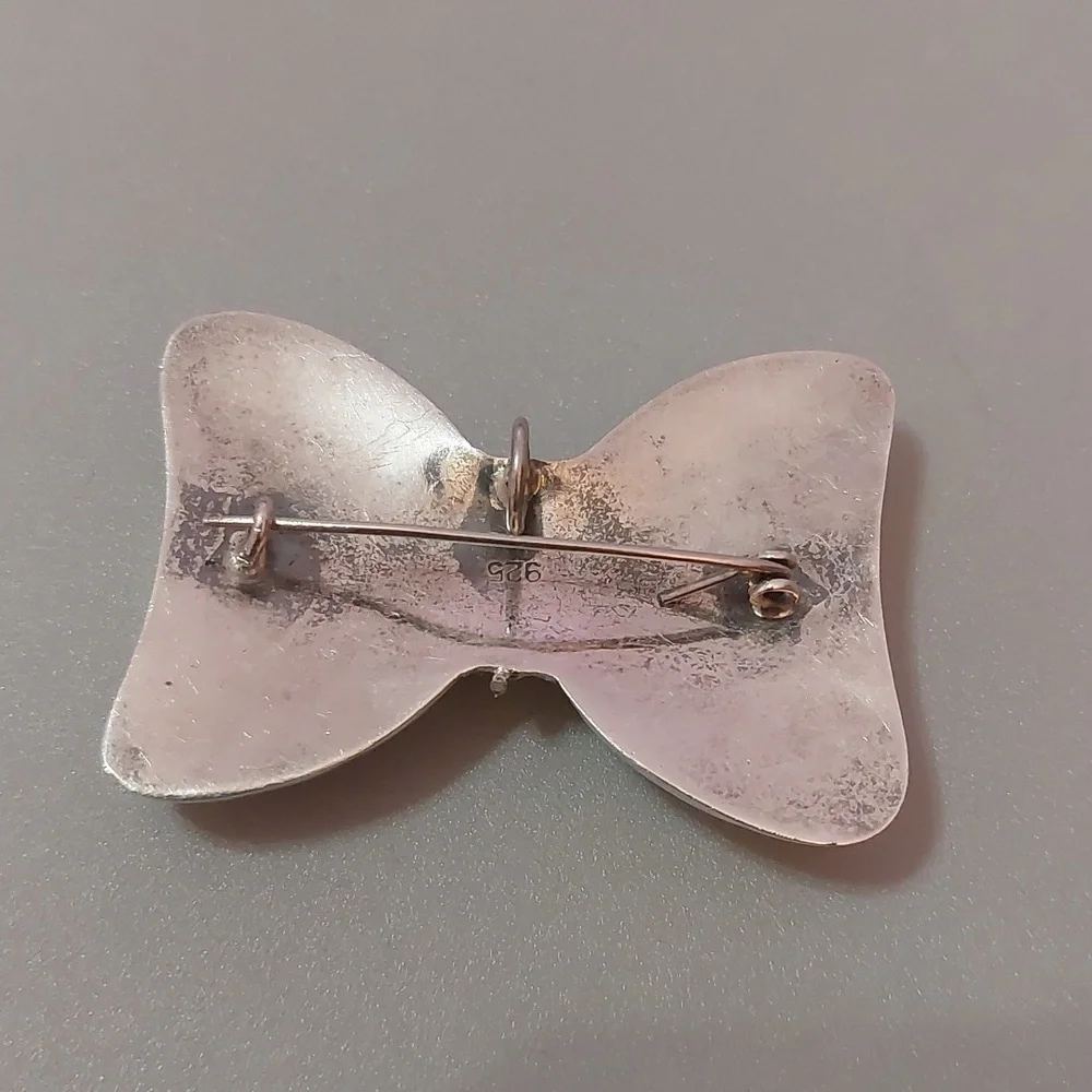 Vintage Antique 925 Sterling Silver Puffy Bow Brooch Pin or Pin Chunky Large - Picture 2 of 7